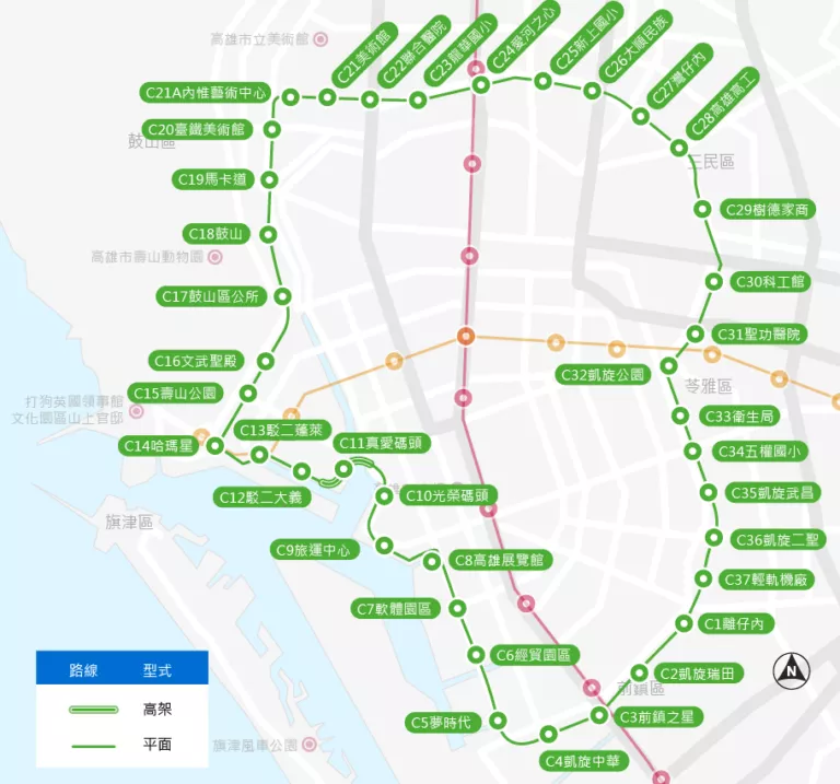 高雄環狀輕軌路網圖