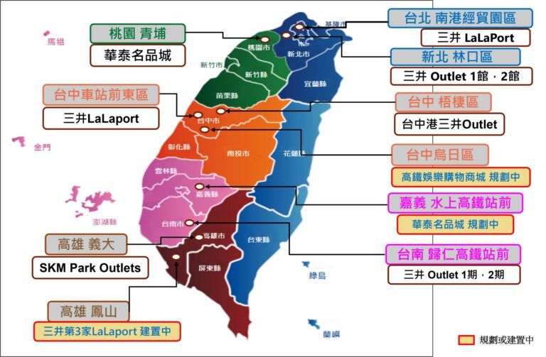 全台Outlet進駐商圈分佈圖
